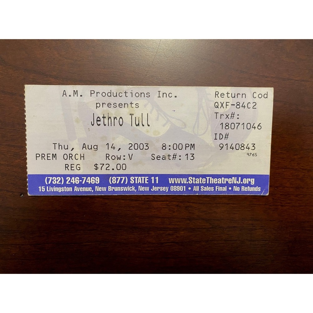 Jethro Tull August 14 2003‎ Concert Ticket Stub